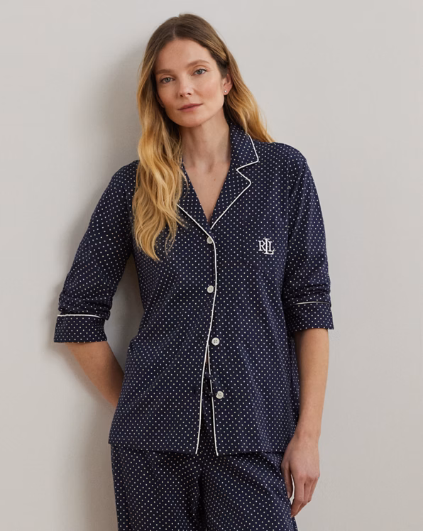 Polka-Dot Cotton Jersey Capri Sleep Set