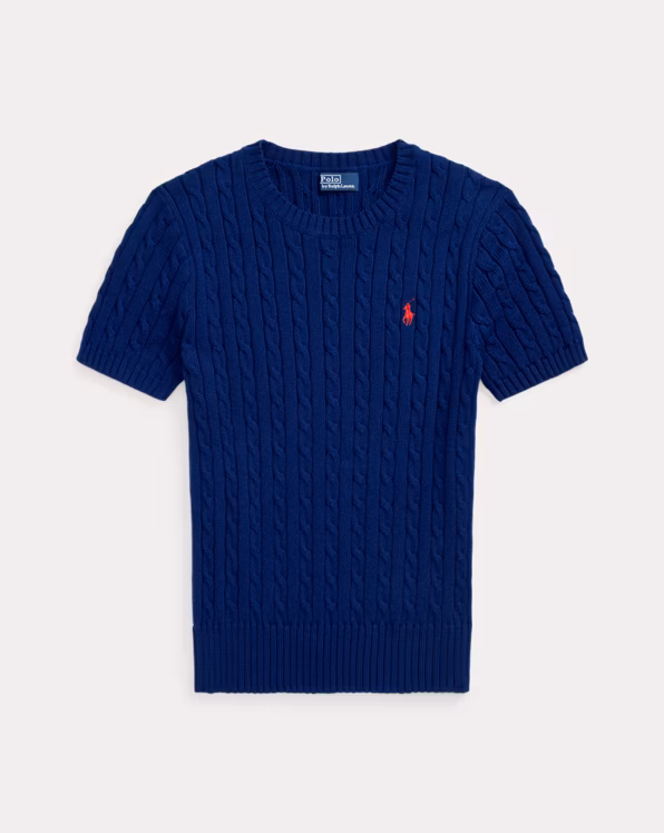 Cable-Knit Cotton Short-Sleeve Jumper
