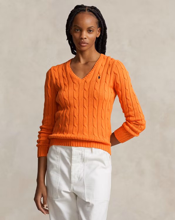 Cable-Knit Cotton V-Neck Jumper