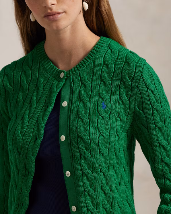 Cable-Knit Cotton Crewneck Cardigan