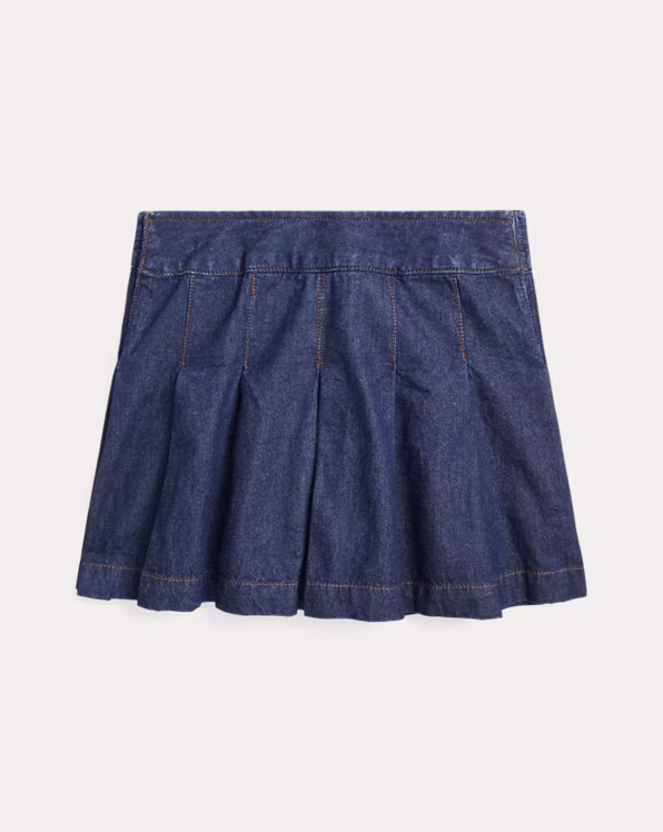 Pleated Cotton Denim Skirt