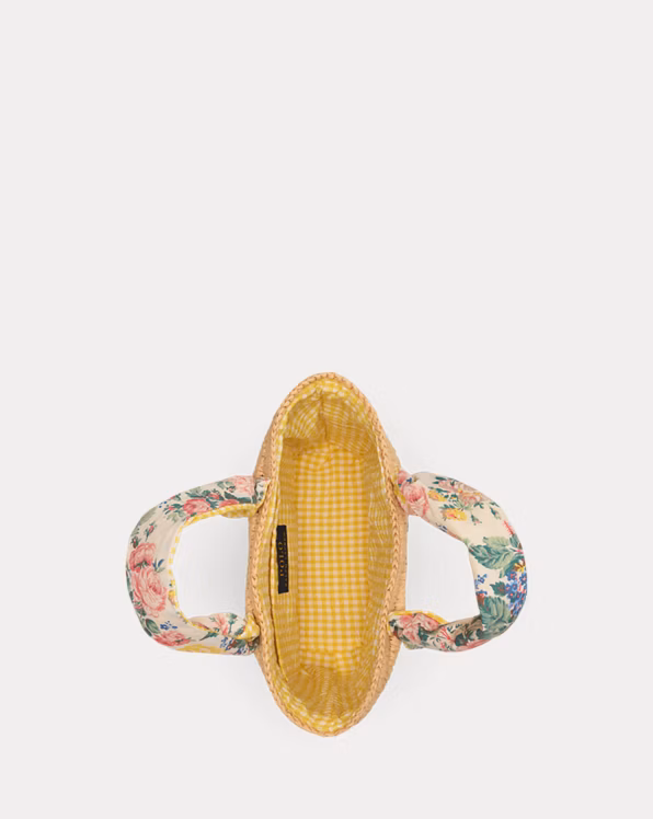 Madras-Trim Raffia Bag