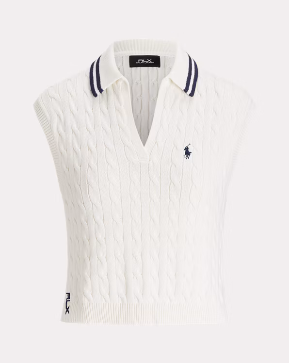 Cable-Knit Sleeveless Polo Shirt