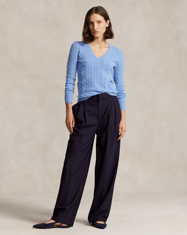 Cable-Knit Wool-Cashmere V-Neck Jumper