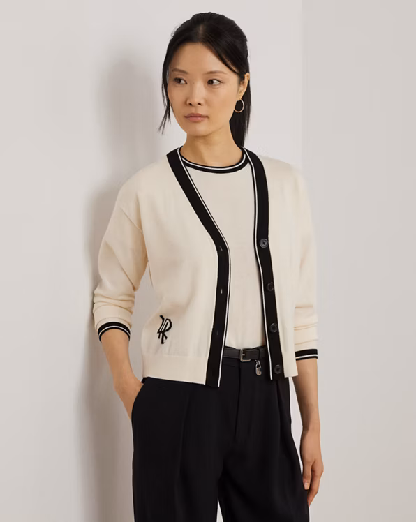 Two-Tone Cotton-Blend Cardigan