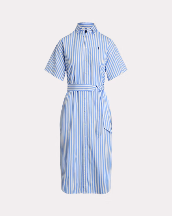 Belted Striped Cotton Shirtdress