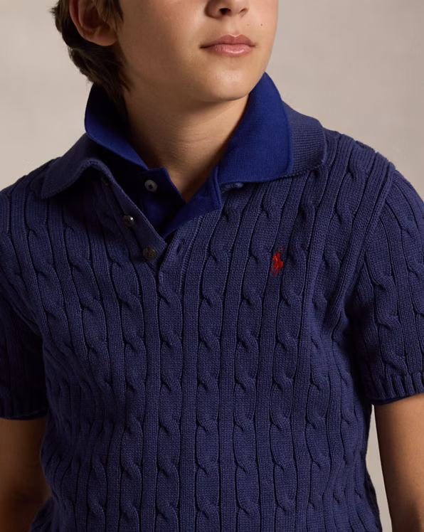 Cable-Knit Cotton Polo-Collar Jumper