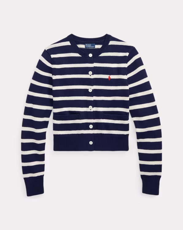 Striped Cotton Crewneck Cardigan