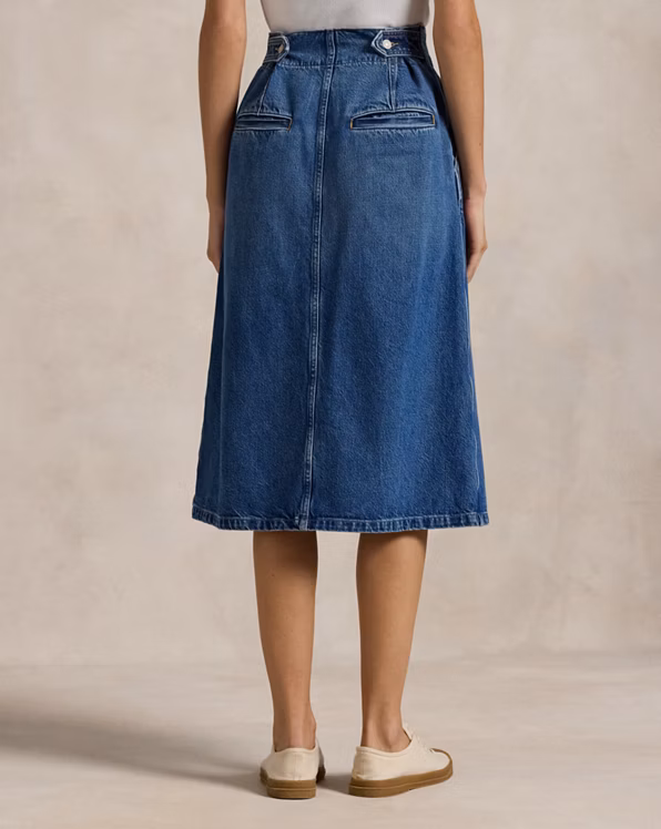 Denim A-Line Midi Skirt