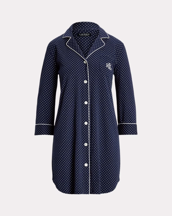 Polka-Dot Cotton Jersey Sleep Shirt