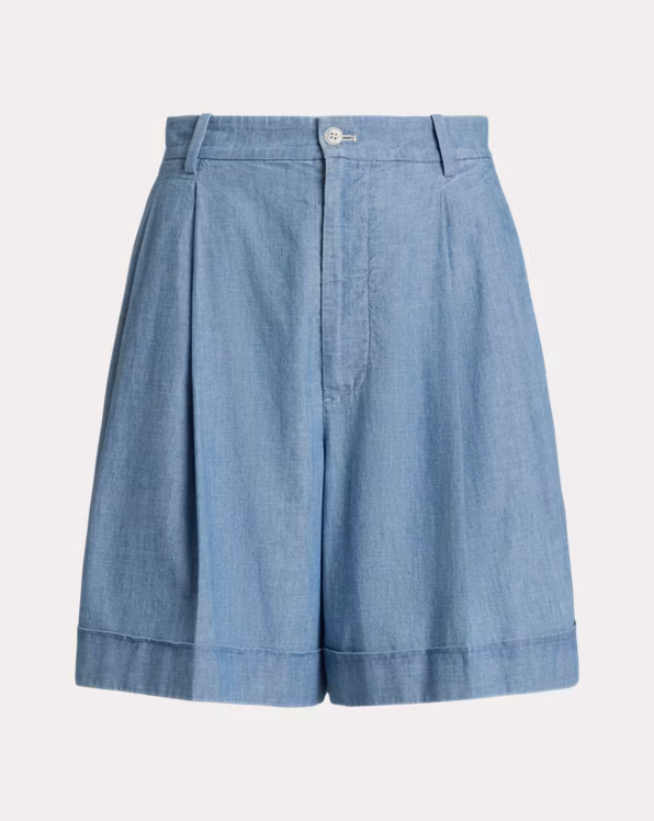 Pleated Cotton Chambray Short
