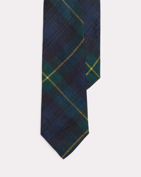 Plaid-Print Linen Tie