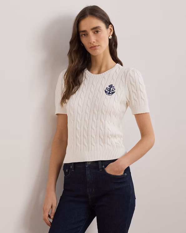 Cable-Knit Cotton Short-Sleeve Jumper