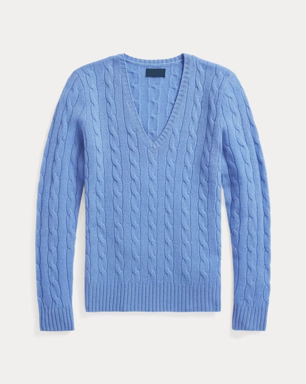 Cable-Knit Wool-Cashmere V-Neck Jumper