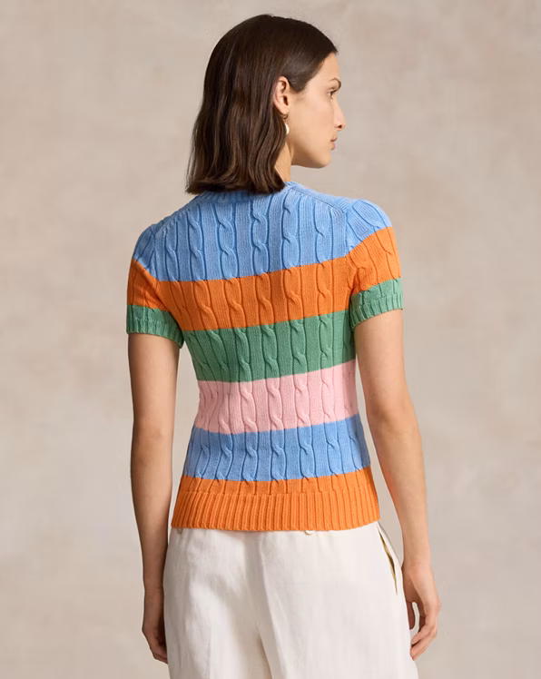 Striped Cable Short-Sleeve Jumper