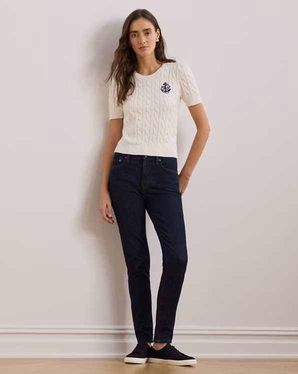 Cable-Knit Cotton Short-Sleeve Jumper