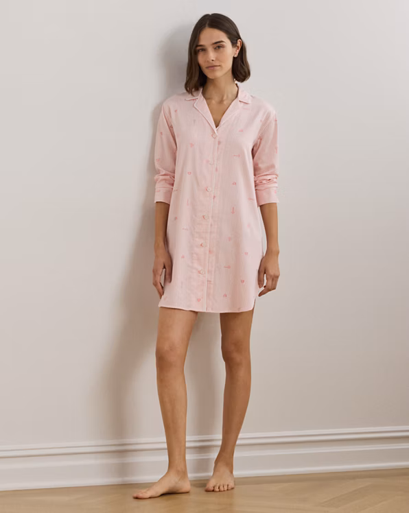Logo Striped Sateen Sleep Shirt