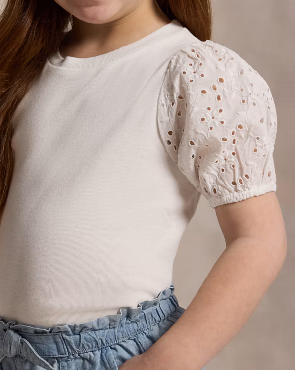 Cotton-Modal Eyelet-Sleeve Top