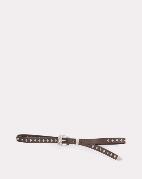 Studded Leather Slim Belt