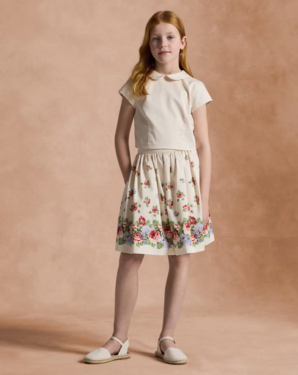 Floral Cotton Sateen Top & Skirt Set