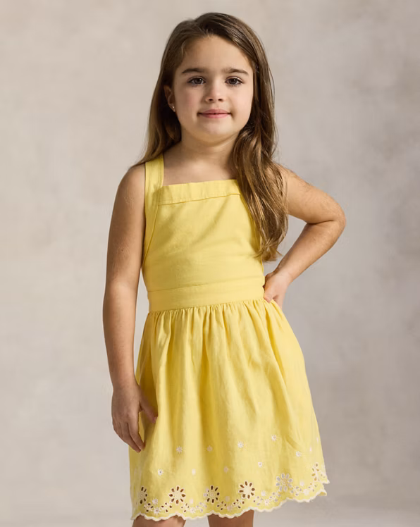 Embroidered Linen-Cotton Dress