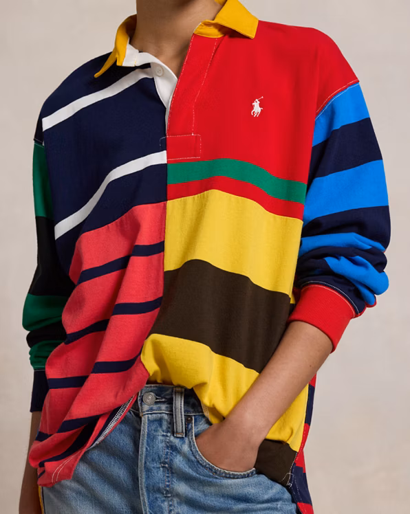 Patchwork-Stripe Jersey Rugby Shirt