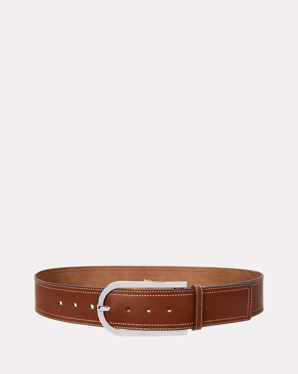Elongated-Buckle Leather Belt