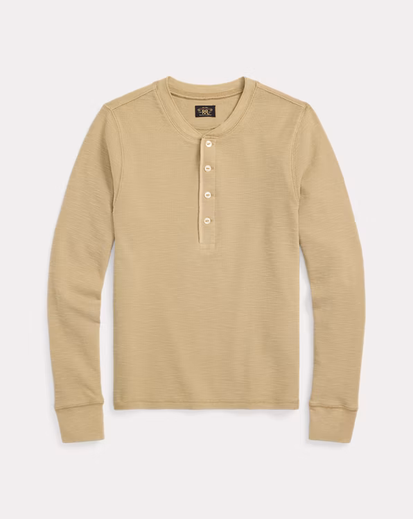 Garment-Dyed Waffle-Knit Henley Shirt