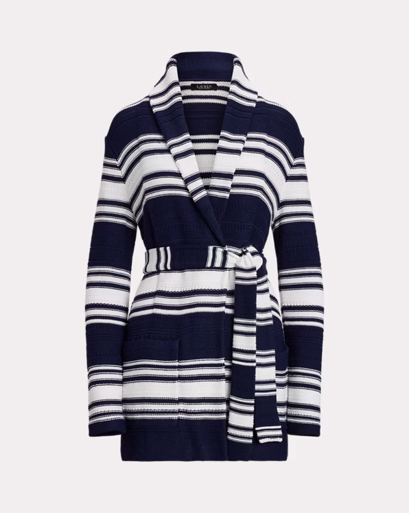 Striped Belted Cotton-Blend Cardigan