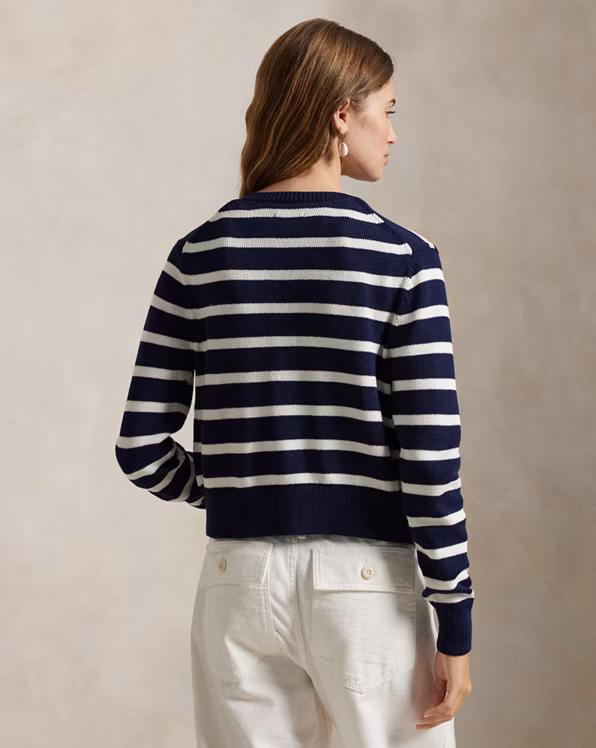 Striped Cotton Crewneck Cardigan