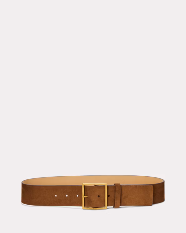 Square-Buckle Wide Suede Belt