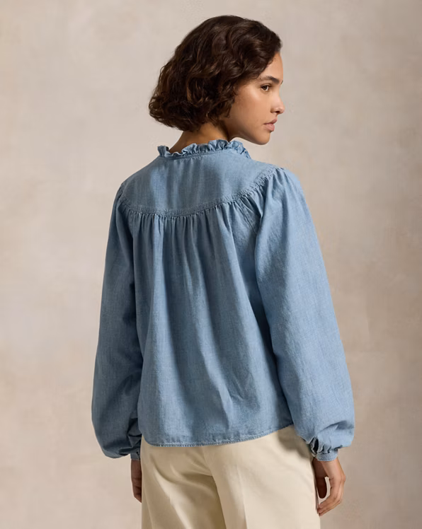 Ruffle-Trim Cotton Chambray Shirt