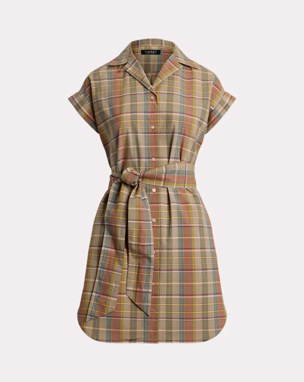 Belted Cotton Madras Shirtdress