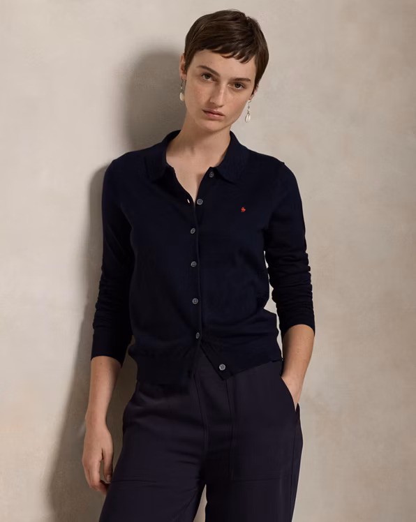 Cotton-Blend Polo Cardigan