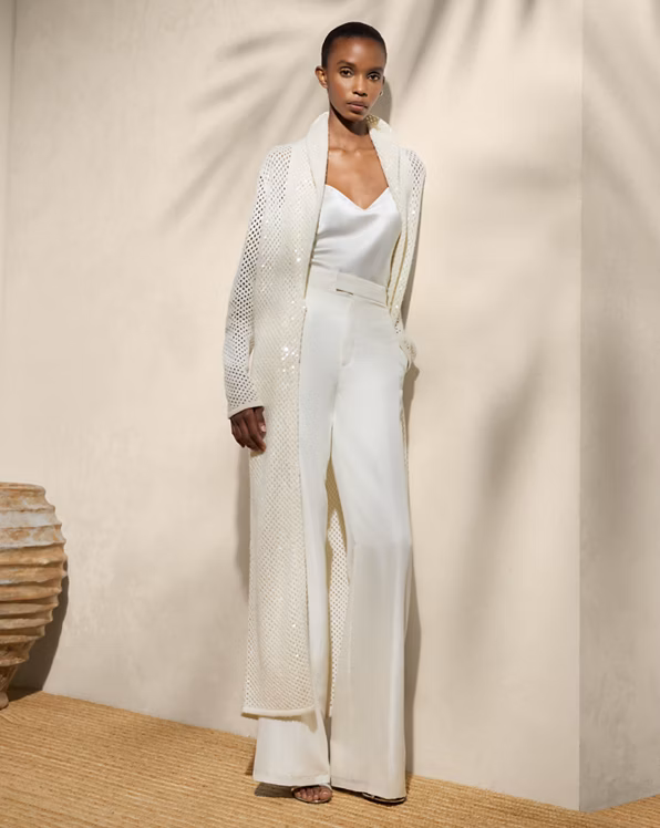 Embellished Cashmere Mesh Long Cardigan