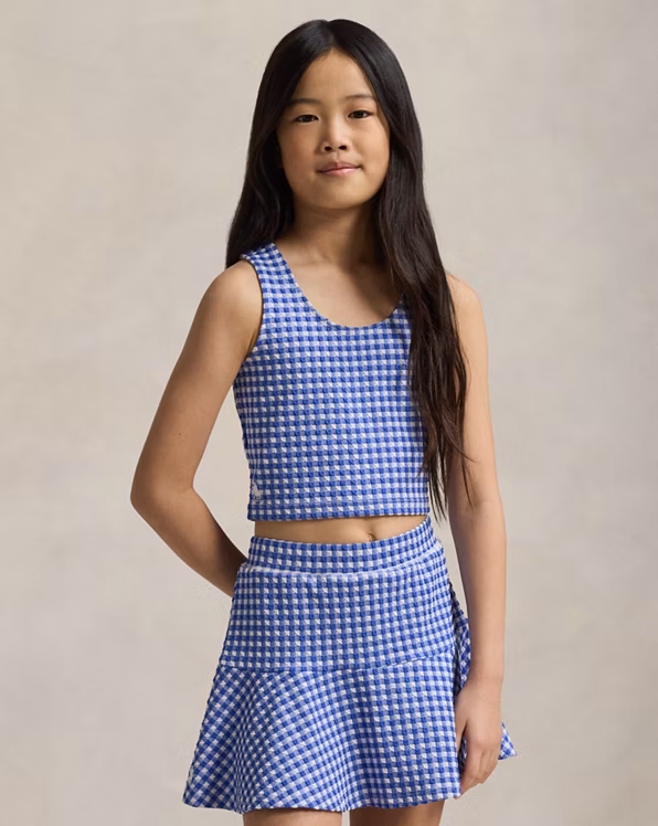 Gingham Double-Knit Top & Skort Set