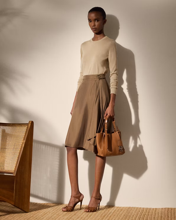 Vivianne Pleated Silk Shantung Skirt