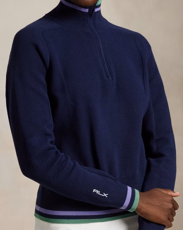 Striped-Trim Quarter-Zip