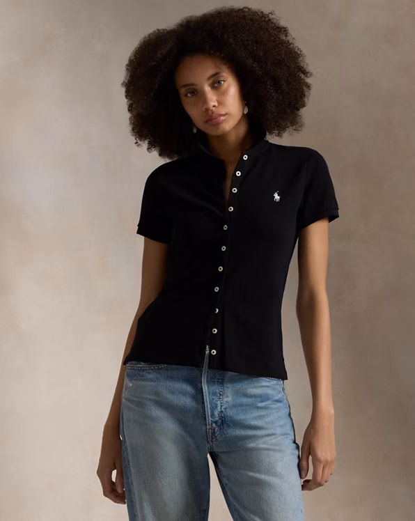 Buttoned-Placket Polo Shirt