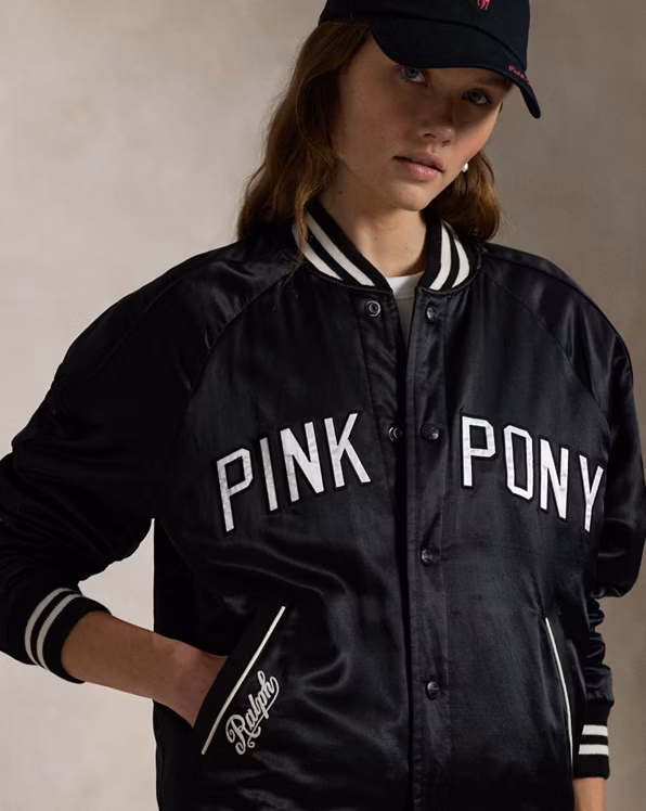 Pink Pony Satin Baseball Jacket