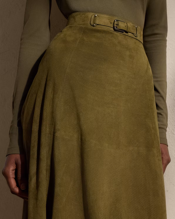 Kensley Perforated Lamb-Suede Skirt