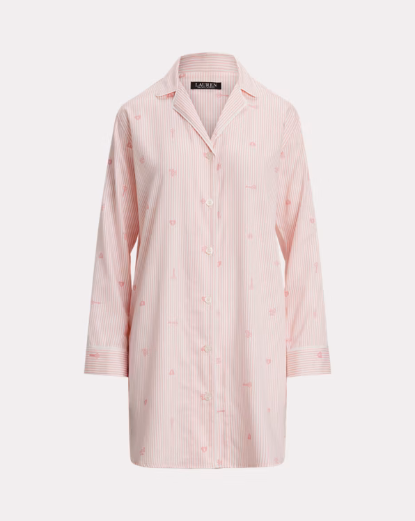 Logo Striped Sateen Sleep Shirt