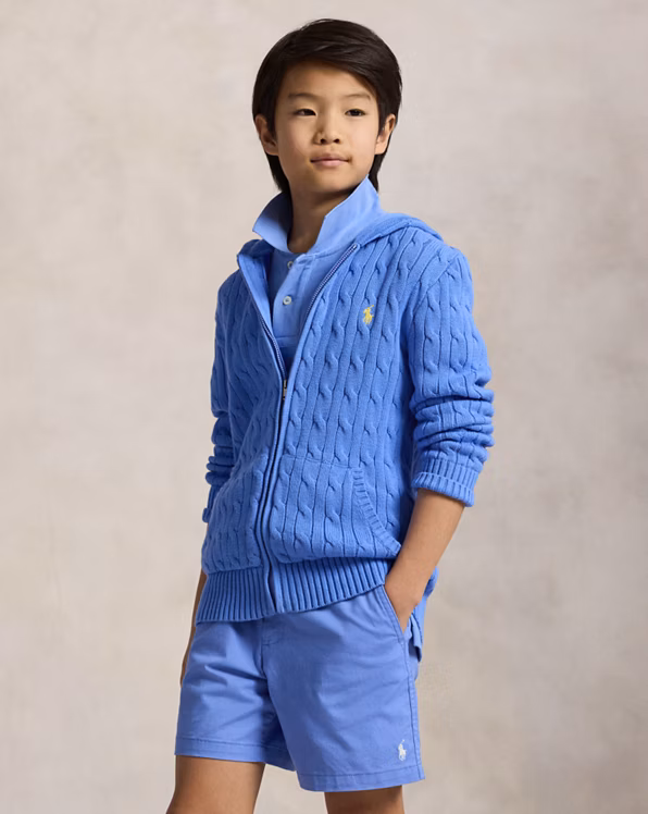 Cable Cotton Hooded Full-Zip Jumper