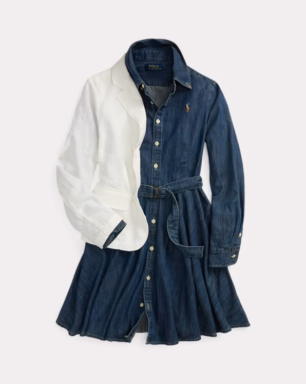 Belted Cotton Denim Shirtdress