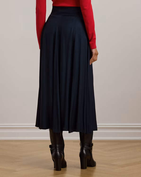 Buckle-Trim Twill Midi Skirt