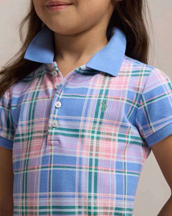 Plaid Cotton Mesh Polo Dress