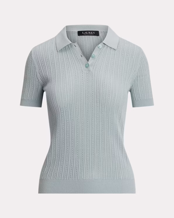 Pointelle-Knit Cotton-Blend Polo Jumper
