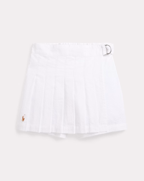 Pleated Cotton Seersucker Wrap Skort