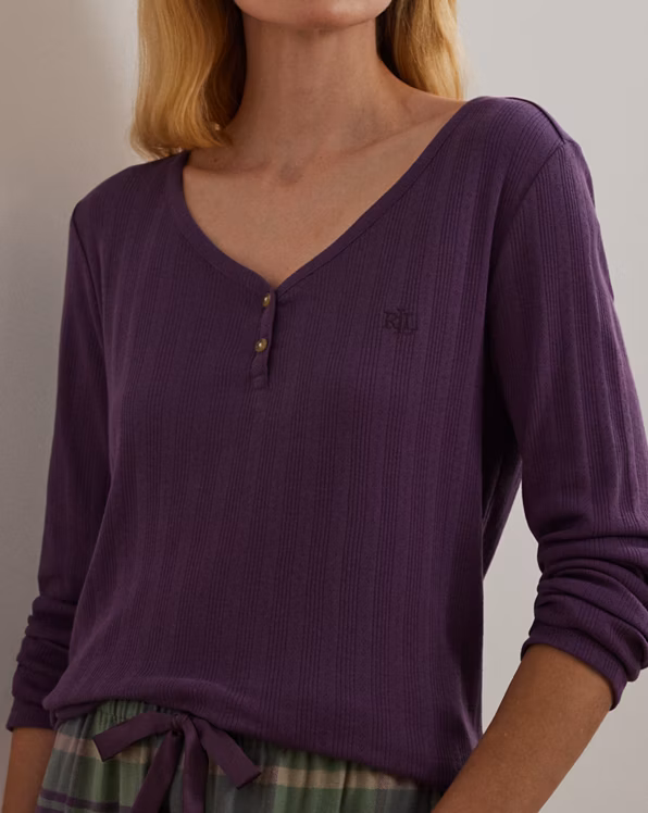 Plaid Cotton-Blend Henley Pyjama Set