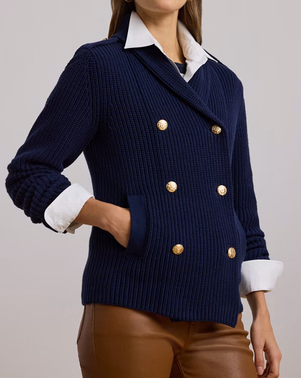 Rib-Knit Double-Breasted Jumper Jacket